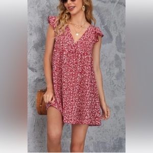 Saodimallsu Women's Summer Ruffle Floral Print Mini Women's Vintage Dress New